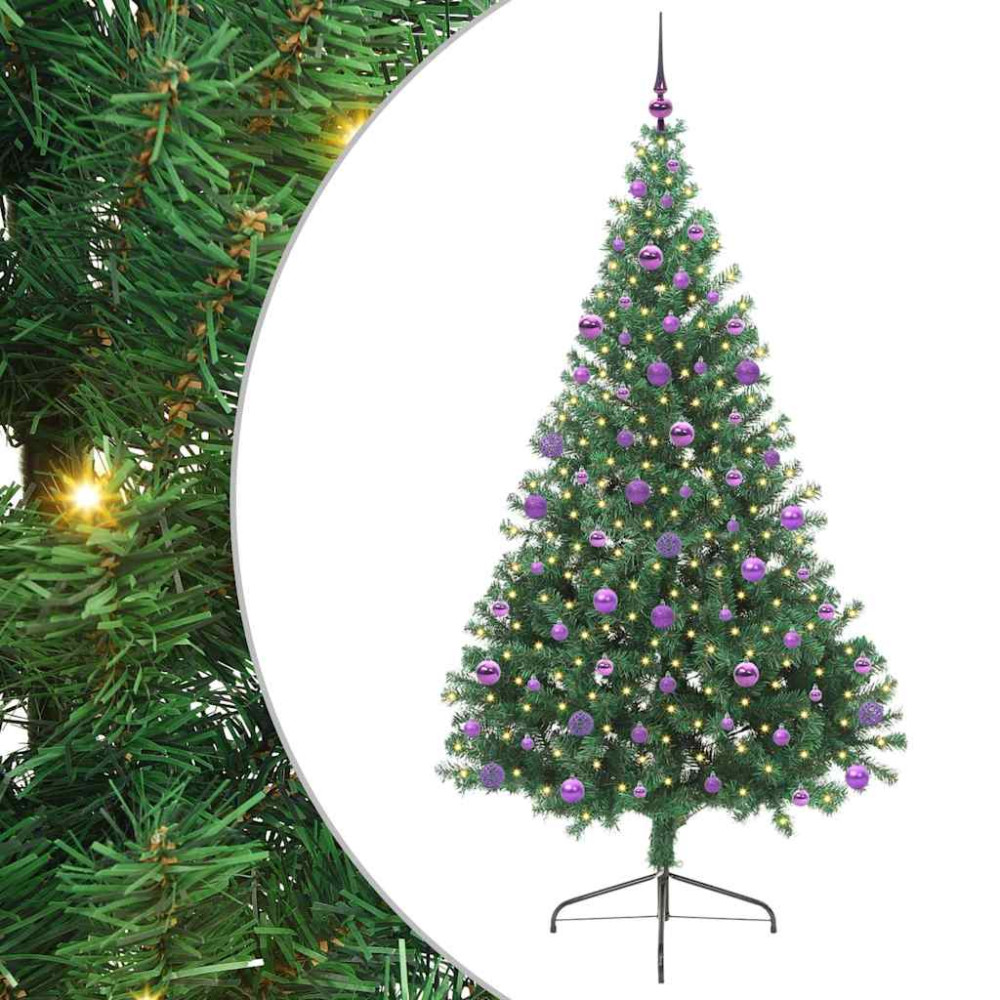 Produktbild för Konstgjord Förbelyst Julgran med 300 LED-lampor Grön 210 cm PVC