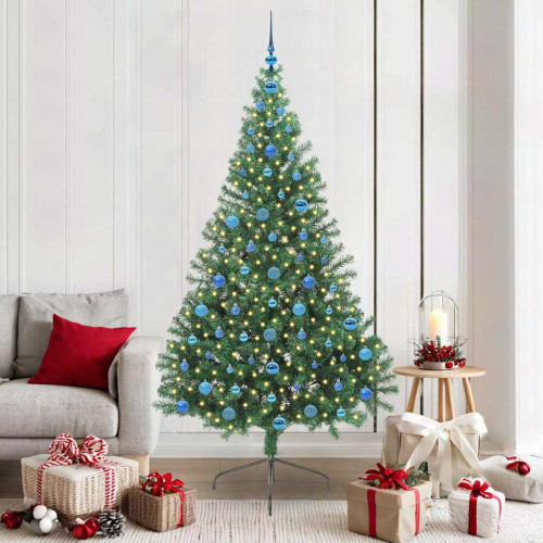 vidaXL Konstgjord Förbelyst Julgran med 300 LED-lampor Grön 210 cm PVC