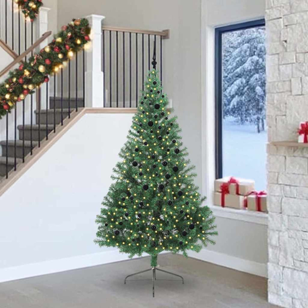 Produktbild för Konstgjord Förbelyst Julgran med 300 LED-lampor Grön 240 cm PVC