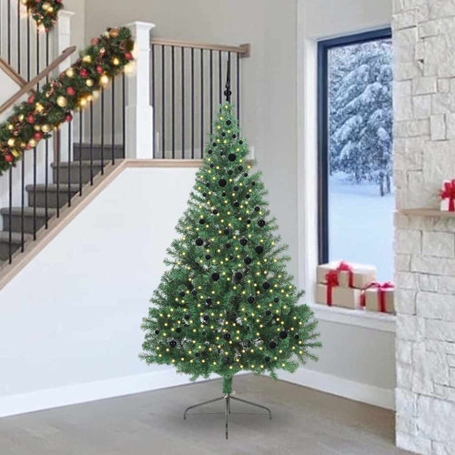 vidaXL Konstgjord Förbelyst Julgran med 300 LED-lampor Grön 240 cm PVC