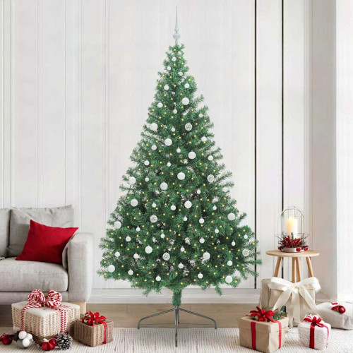 vidaXL Konstgjord Förbelyst Julgran med 300 LED-lampor Grön 240 cm PVC