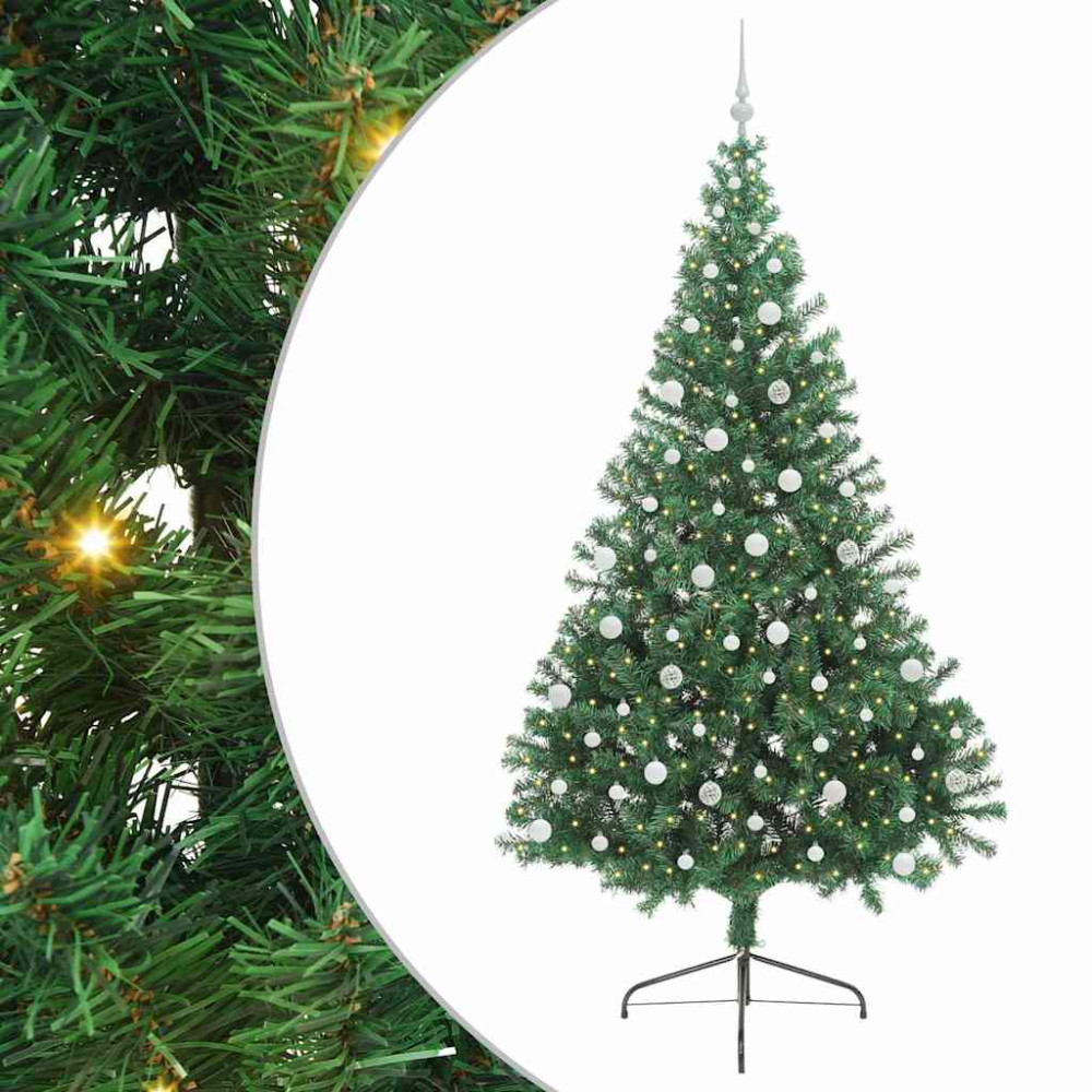 Produktbild för Konstgjord Förbelyst Julgran med 300 LED-lampor Grön 240 cm PVC