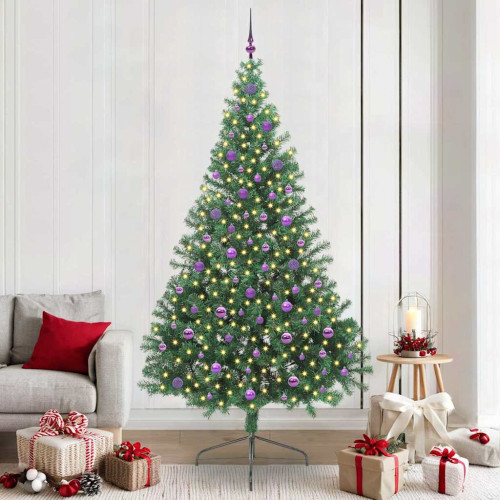 vidaXL Konstgjord Förbelyst Julgran med 300 LED-lampor Grön 240 cm PVC