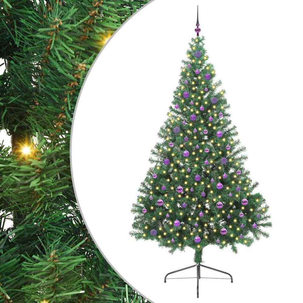 Produktbild för Konstgjord Förbelyst Julgran med 300 LED-lampor Grön 240 cm PVC