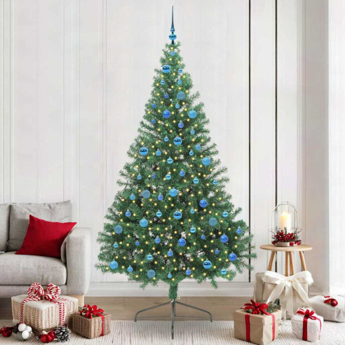 vidaXL Konstgjord Förbelyst Julgran med 300 LED-lampor Grön 240 cm PVC