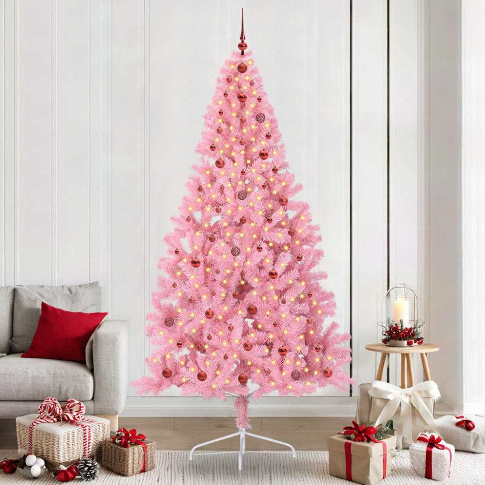 Produktbild för Konstgjord Förbelyst Julgran med 300 LED-lampor Rosa 240 cm PVC
