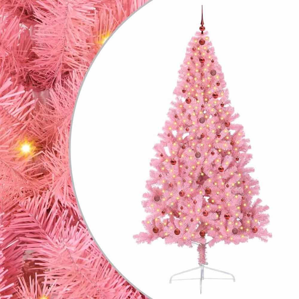 Produktbild för Konstgjord Förbelyst Julgran med 300 LED-lampor Rosa 240 cm PVC