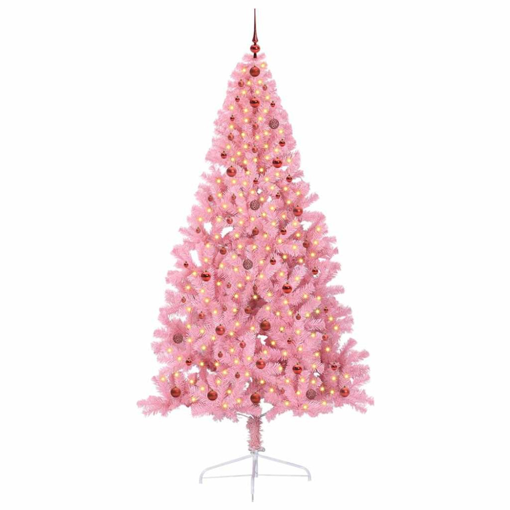 Produktbild för Konstgjord Förbelyst Julgran med 300 LED-lampor Rosa 240 cm PVC