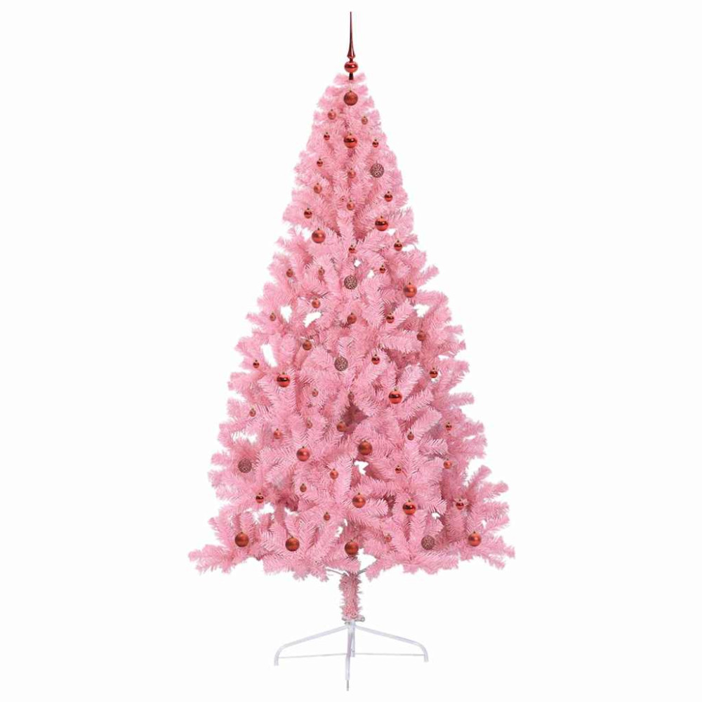 Produktbild för Konstgjord Förbelyst Julgran med 300 LED-lampor Rosa 240 cm PVC