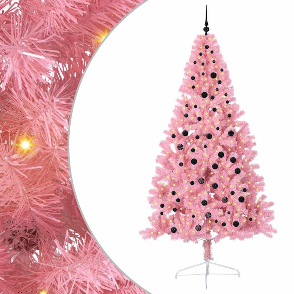 Produktbild för Konstgjord Förbelyst Julgran med 300 LED-lampor Rosa 240 cm PVC