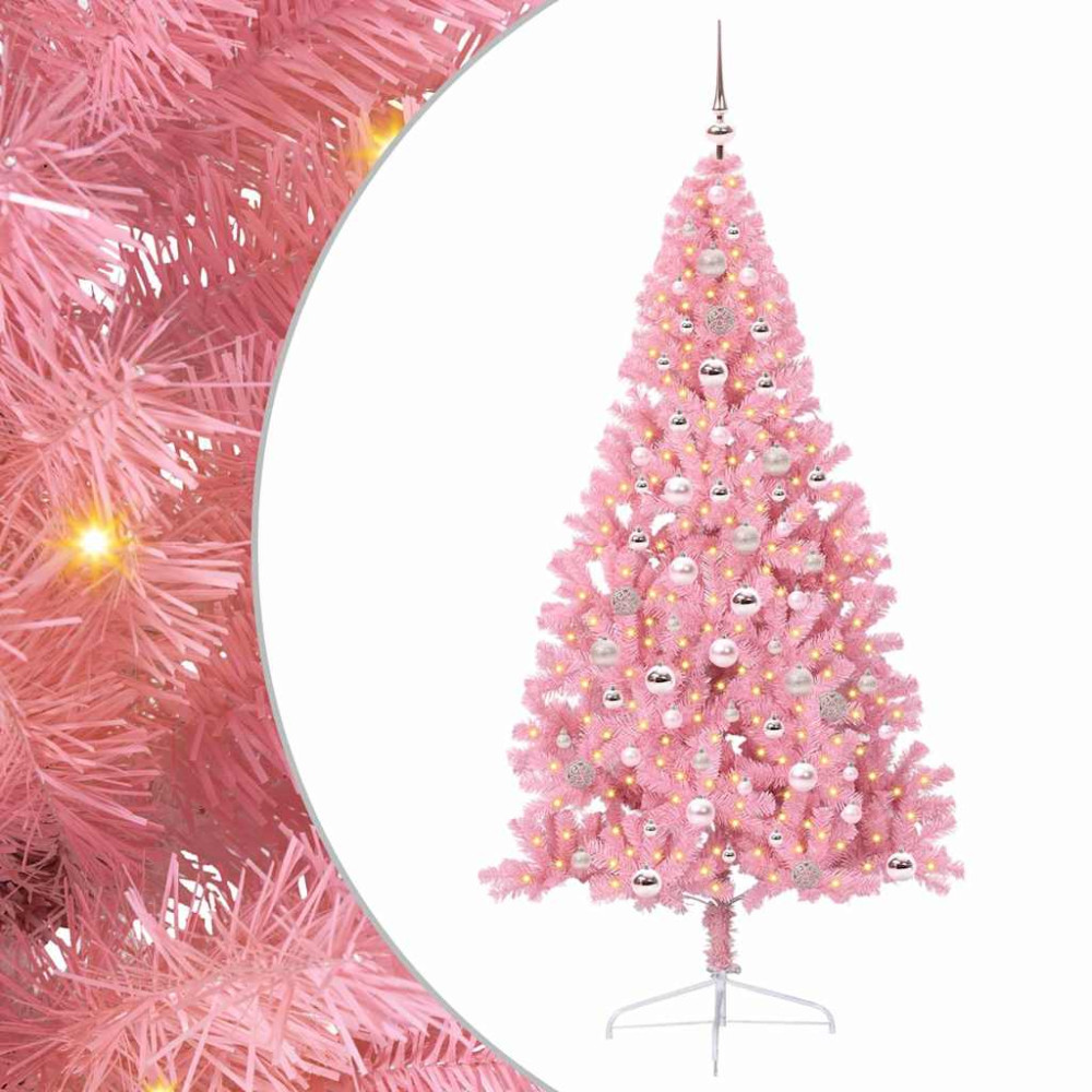 Produktbild för Konstgjord Förbelyst Julgran med 300 LED-lampor Rosa 240 cm PVC