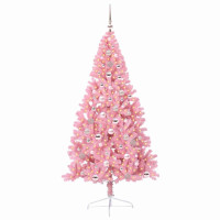 Produktbild för Konstgjord Förbelyst Julgran med 300 LED-lampor Rosa 240 cm PVC