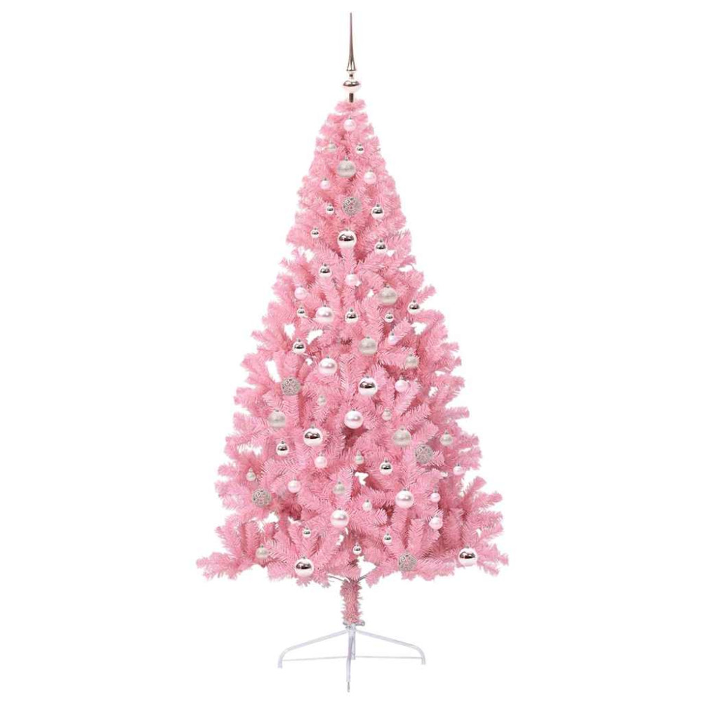 Produktbild för Konstgjord Förbelyst Julgran med 300 LED-lampor Rosa 240 cm PVC