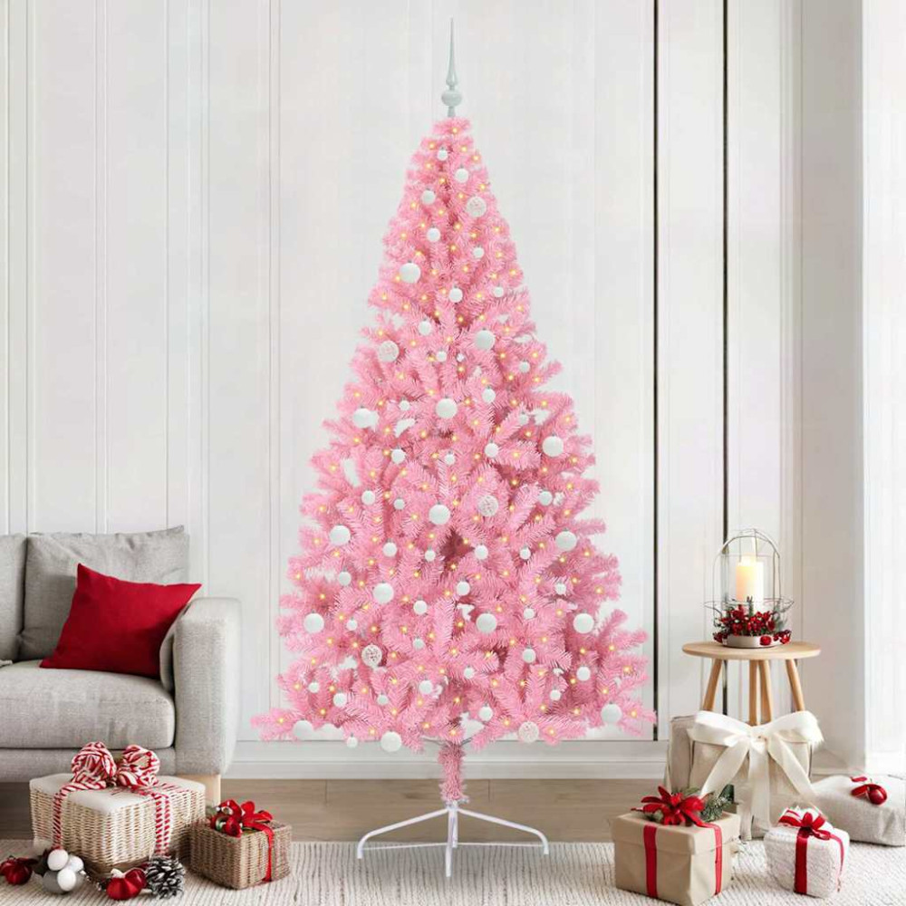 Produktbild för Konstgjord Förbelyst Julgran med 300 LED-lampor Rosa 240 cm PVC