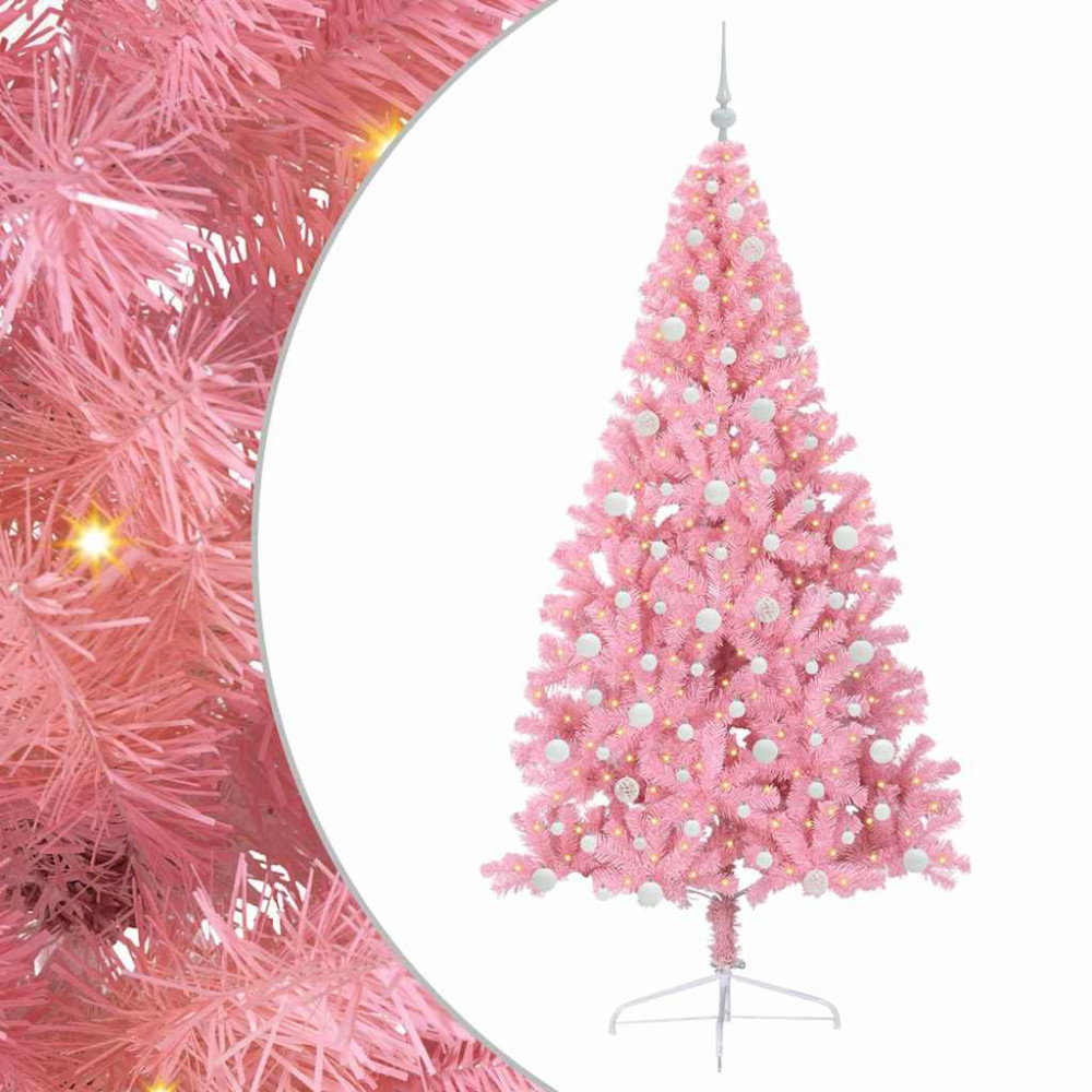 Produktbild för Konstgjord Förbelyst Julgran med 300 LED-lampor Rosa 240 cm PVC