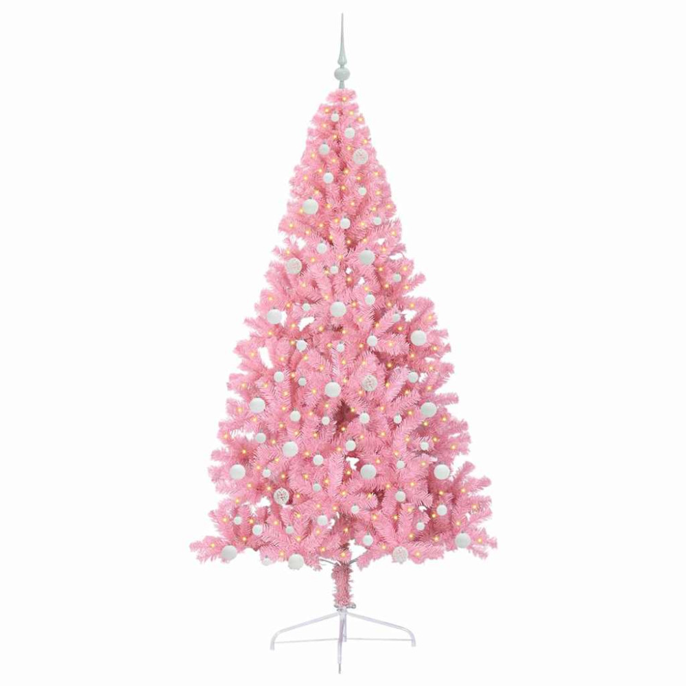 Produktbild för Konstgjord Förbelyst Julgran med 300 LED-lampor Rosa 240 cm PVC