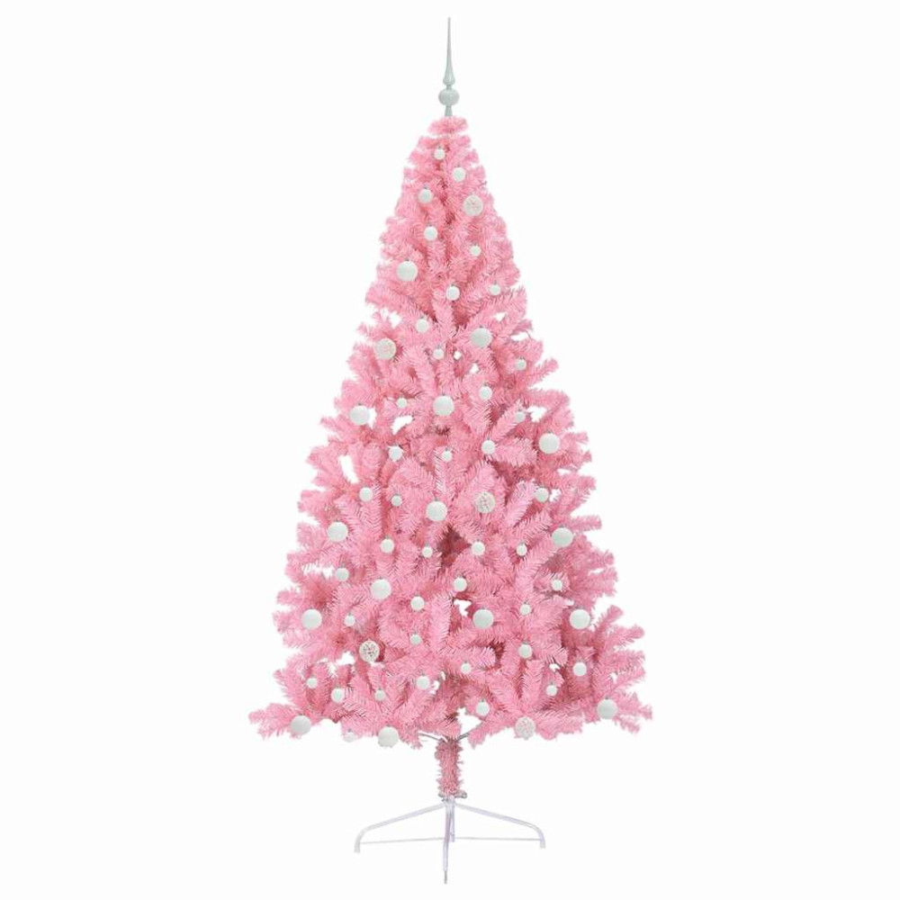 Produktbild för Konstgjord Förbelyst Julgran med 300 LED-lampor Rosa 240 cm PVC