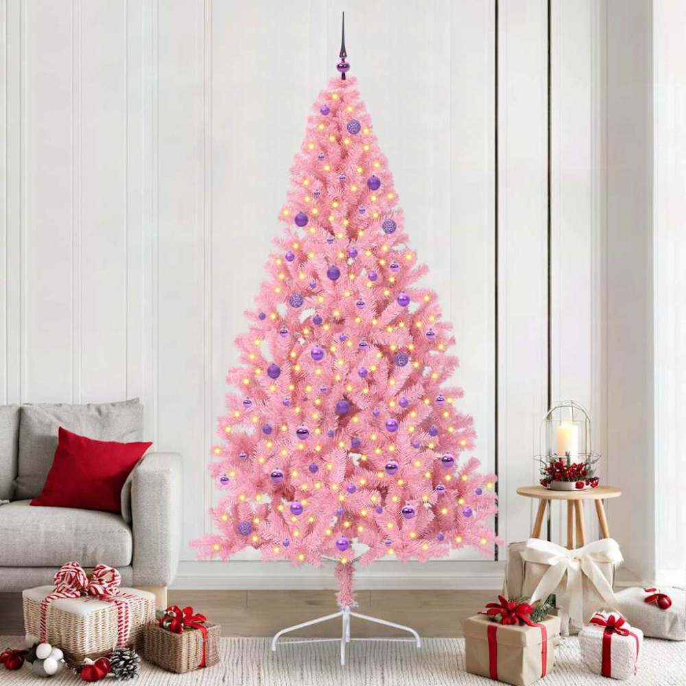 Produktbild för Konstgjord Förbelyst Julgran med 300 LED-lampor Rosa 240 cm PVC
