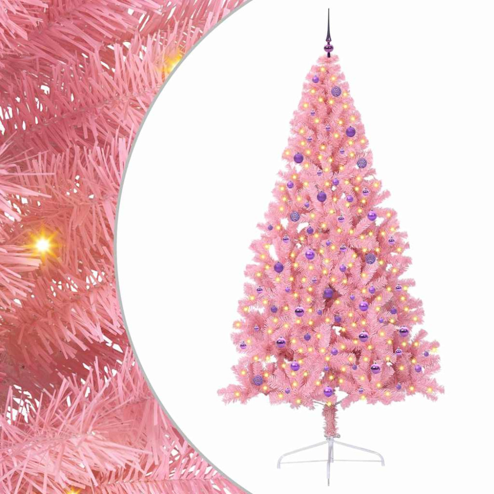Produktbild för Konstgjord Förbelyst Julgran med 300 LED-lampor Rosa 240 cm PVC
