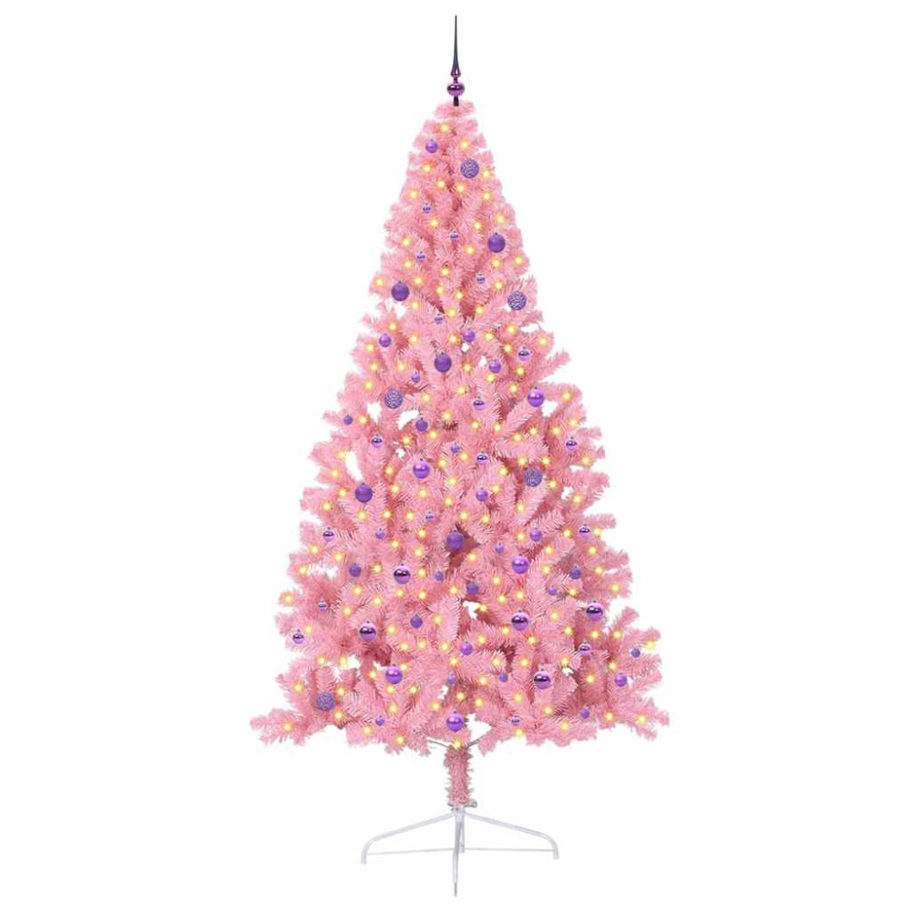 Produktbild för Konstgjord Förbelyst Julgran med 300 LED-lampor Rosa 240 cm PVC