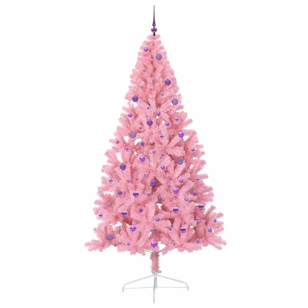 Produktbild för Konstgjord Förbelyst Julgran med 300 LED-lampor Rosa 240 cm PVC