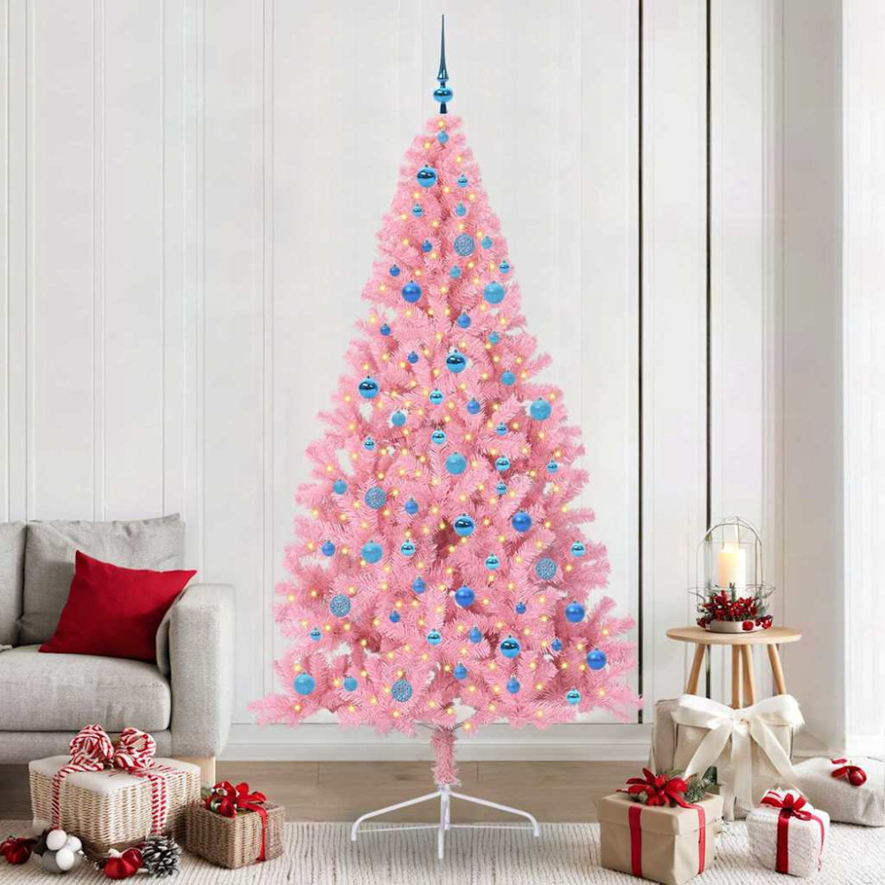 Produktbild för Konstgjord Förbelyst Julgran med 300 LED-lampor Rosa 240 cm PVC