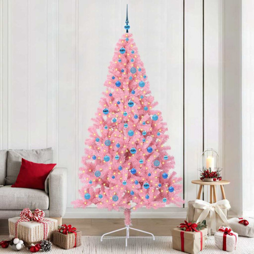 vidaXL Konstgjord Förbelyst Julgran med 300 LED-lampor Rosa 240 cm PVC
