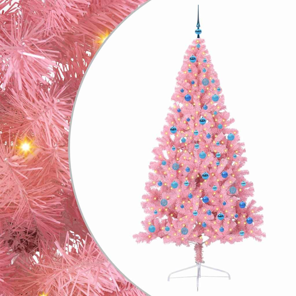 Produktbild för Konstgjord Förbelyst Julgran med 300 LED-lampor Rosa 240 cm PVC