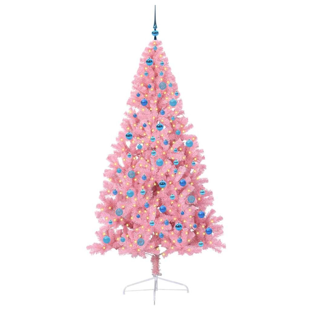 Produktbild för Konstgjord Förbelyst Julgran med 300 LED-lampor Rosa 240 cm PVC