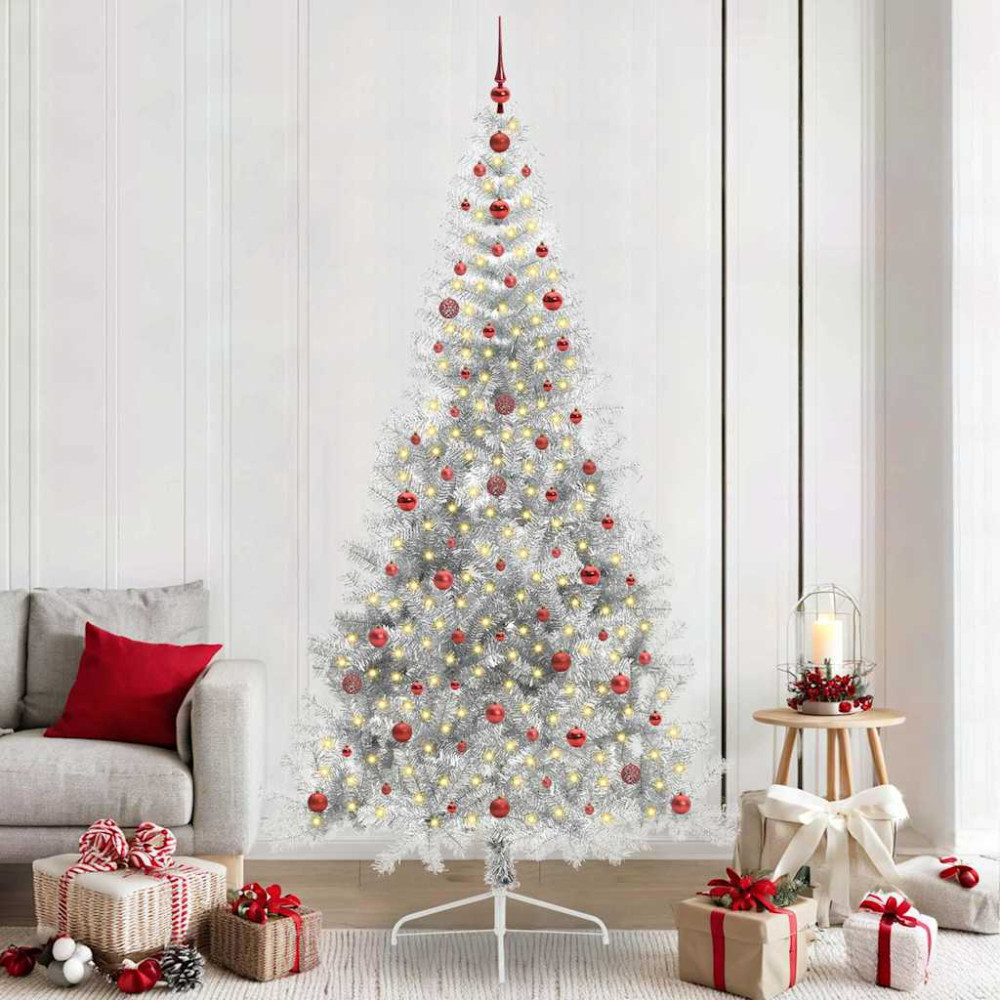 Produktbild för Konstgjord Förbelyst Julgran Silver 240 cm PET