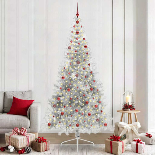 vidaXL Konstgjord Förbelyst Julgran Silver 240 cm PET