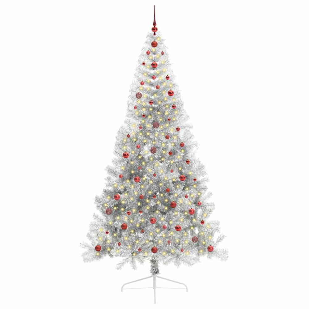 Produktbild för Konstgjord Förbelyst Julgran Silver 240 cm PET