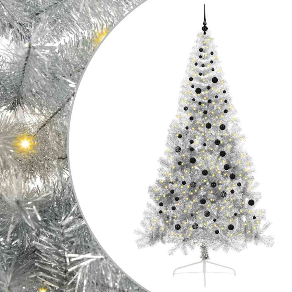Produktbild för Konstgjord Förbelyst Julgran Silver 240 cm PET