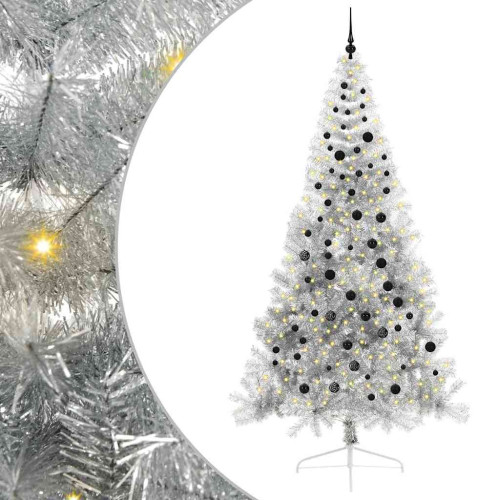 vidaXL Konstgjord Förbelyst Julgran Silver 240 cm PET