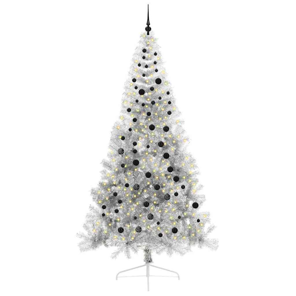 Produktbild för Konstgjord Förbelyst Julgran Silver 240 cm PET