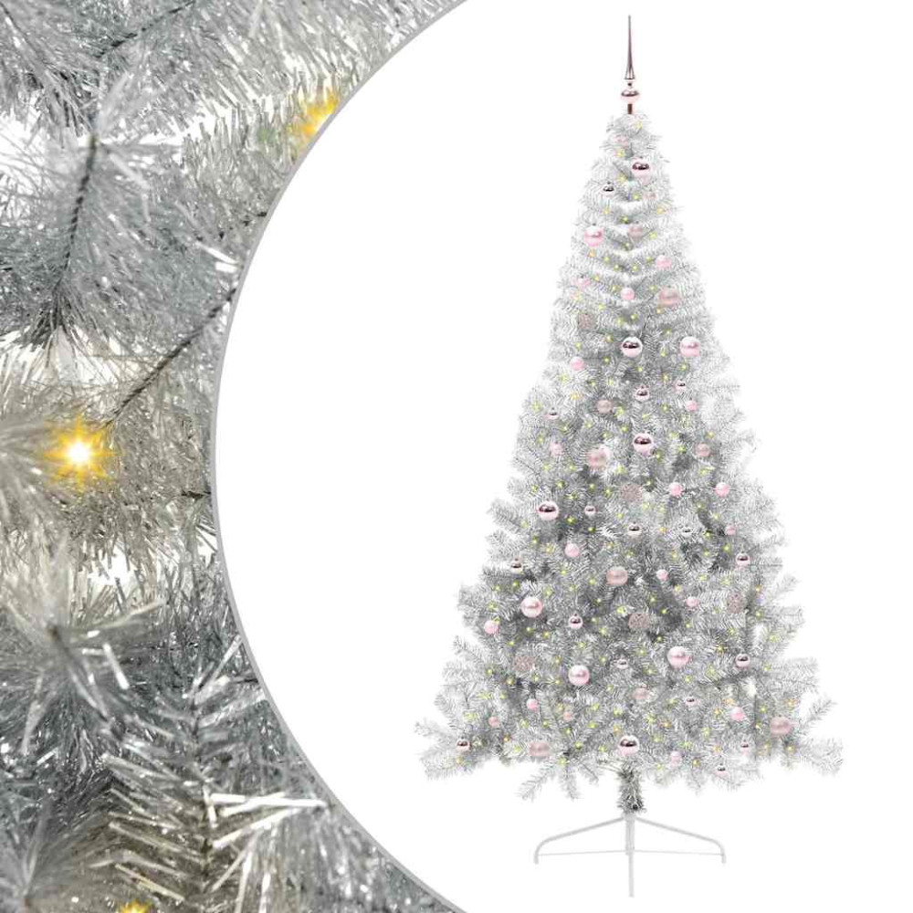Produktbild för Konstgjord Förbelyst Julgran Silver 240 cm PET