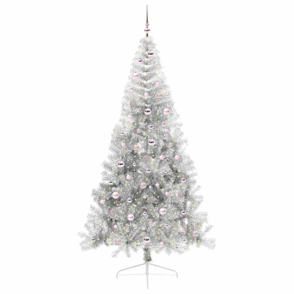 Produktbild för Konstgjord Förbelyst Julgran Silver 240 cm PET