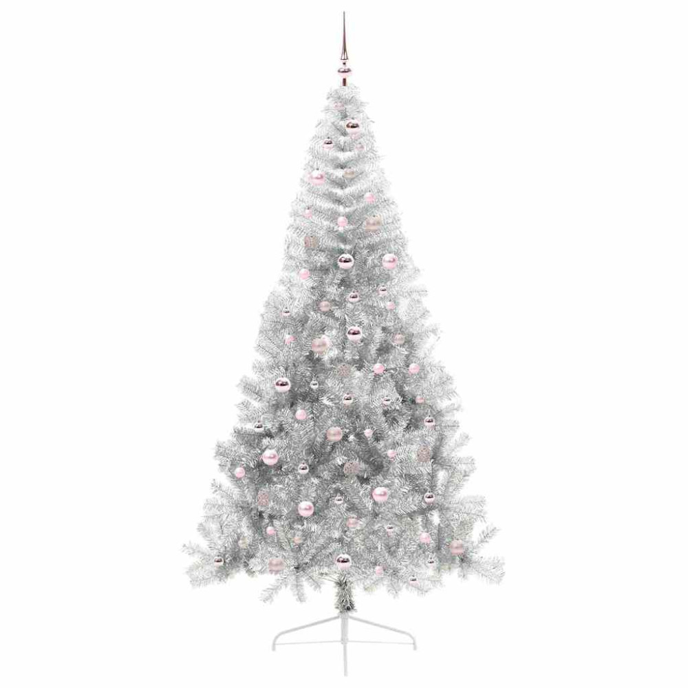 Produktbild för Konstgjord Förbelyst Julgran Silver 240 cm PET