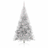 Produktbild för Konstgjord Förbelyst Julgran Silver 240 cm PET