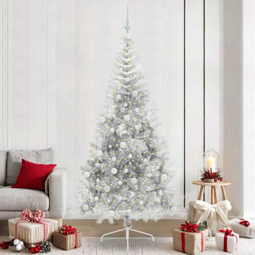 vidaXL Konstgjord Förbelyst Julgran Silver 240 cm PET