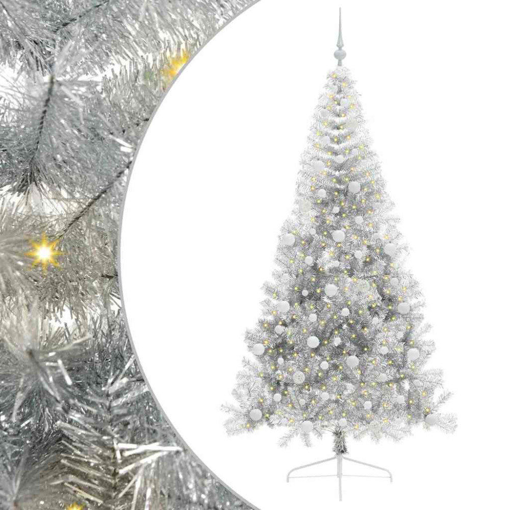 Produktbild för Konstgjord Förbelyst Julgran Silver 240 cm PET