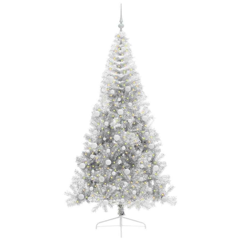 Produktbild för Konstgjord Förbelyst Julgran Silver 240 cm PET