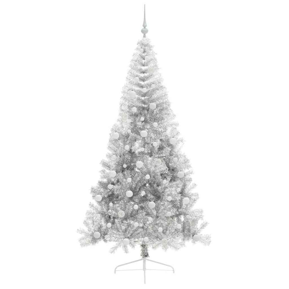 Produktbild för Konstgjord Förbelyst Julgran Silver 240 cm PET