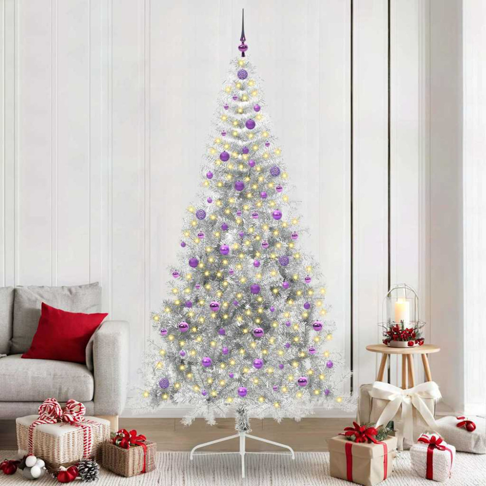 Produktbild för Konstgjord Förbelyst Julgran Silver 240 cm PET