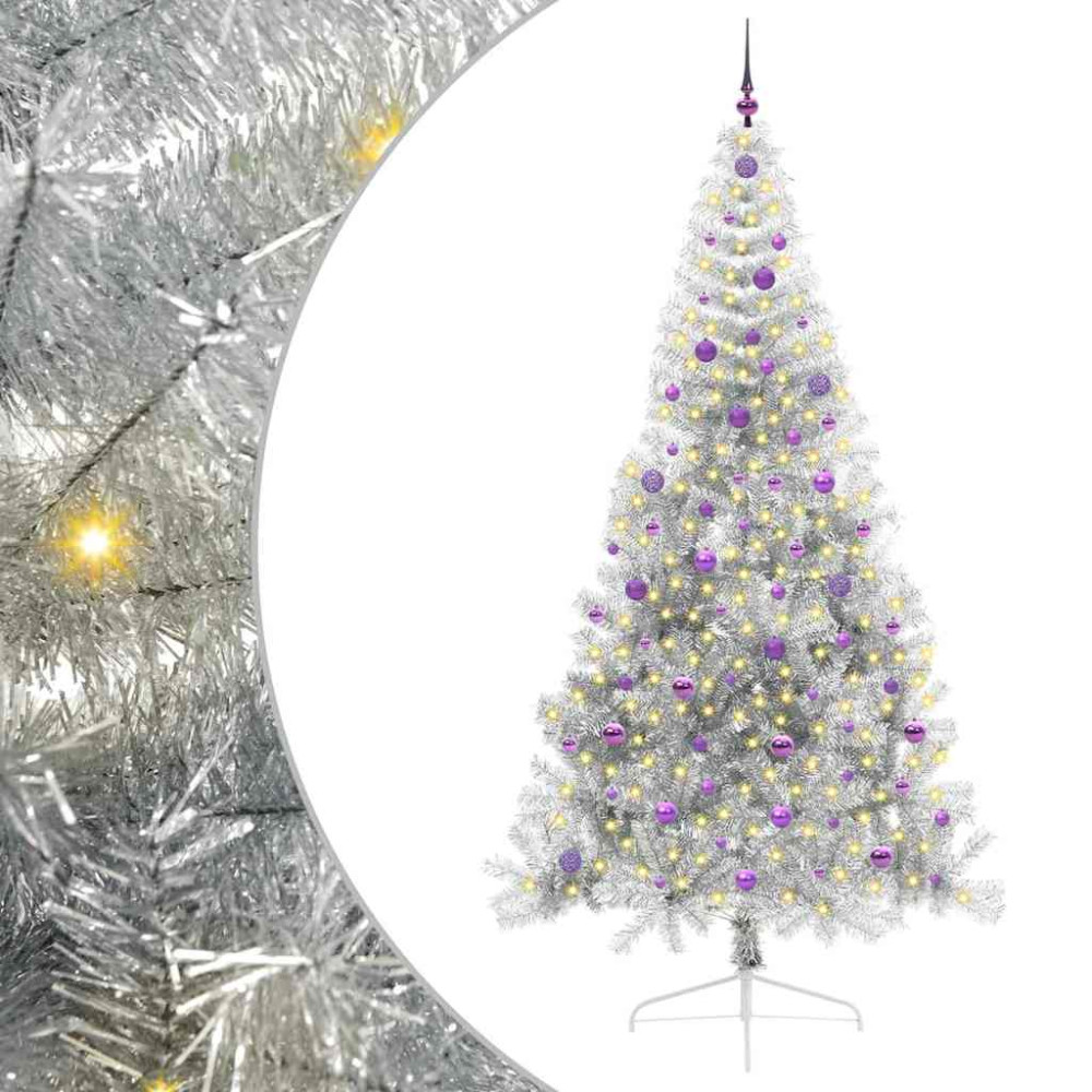 Produktbild för Konstgjord Förbelyst Julgran Silver 240 cm PET