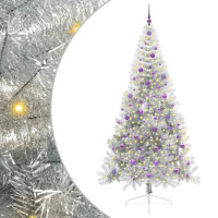 Produktbild för Konstgjord Förbelyst Julgran Silver 240 cm PET