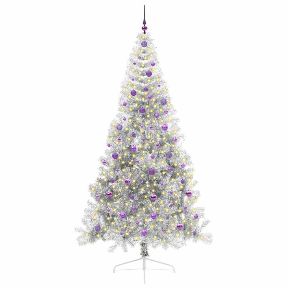 Produktbild för Konstgjord Förbelyst Julgran Silver 240 cm PET