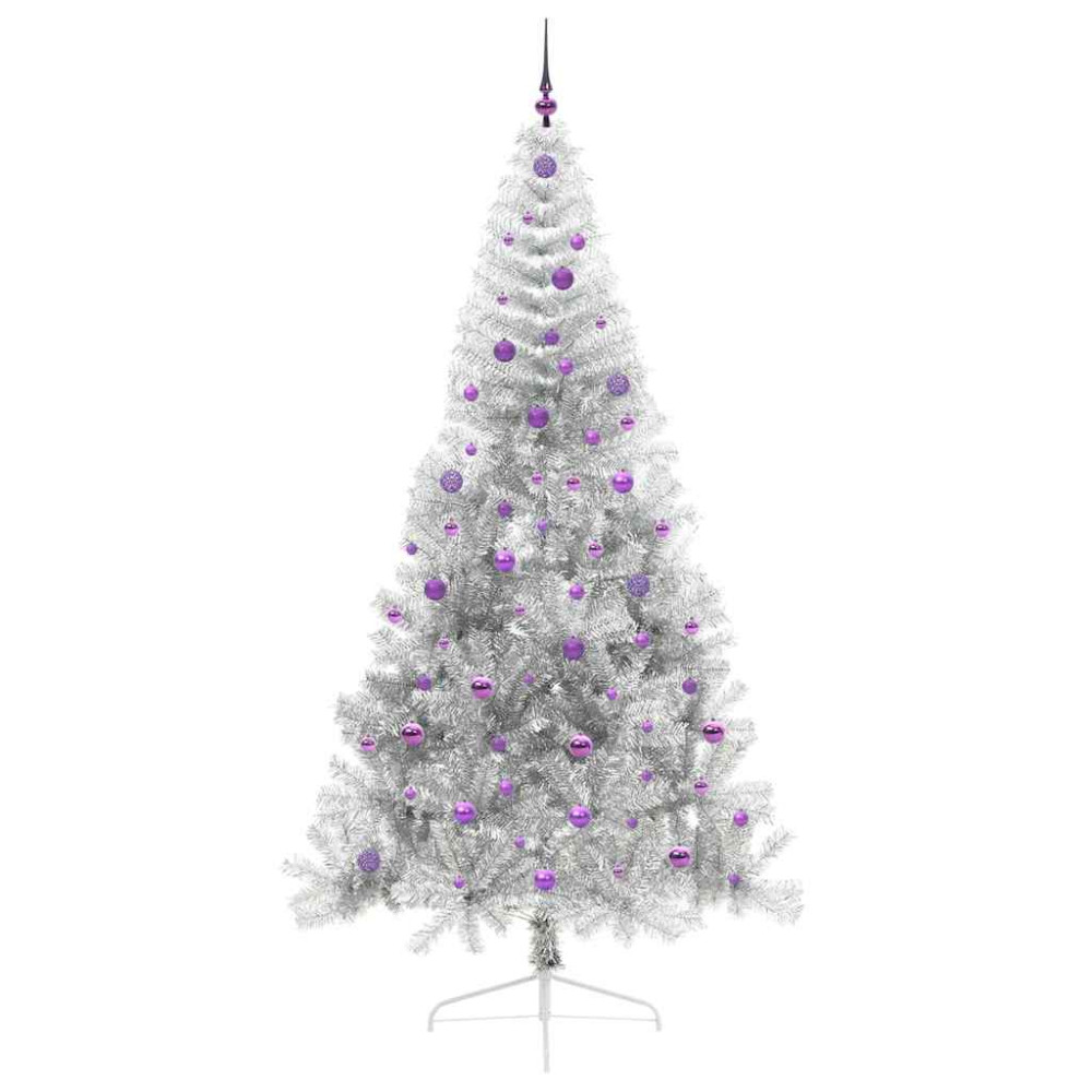 Produktbild för Konstgjord Förbelyst Julgran Silver 240 cm PET