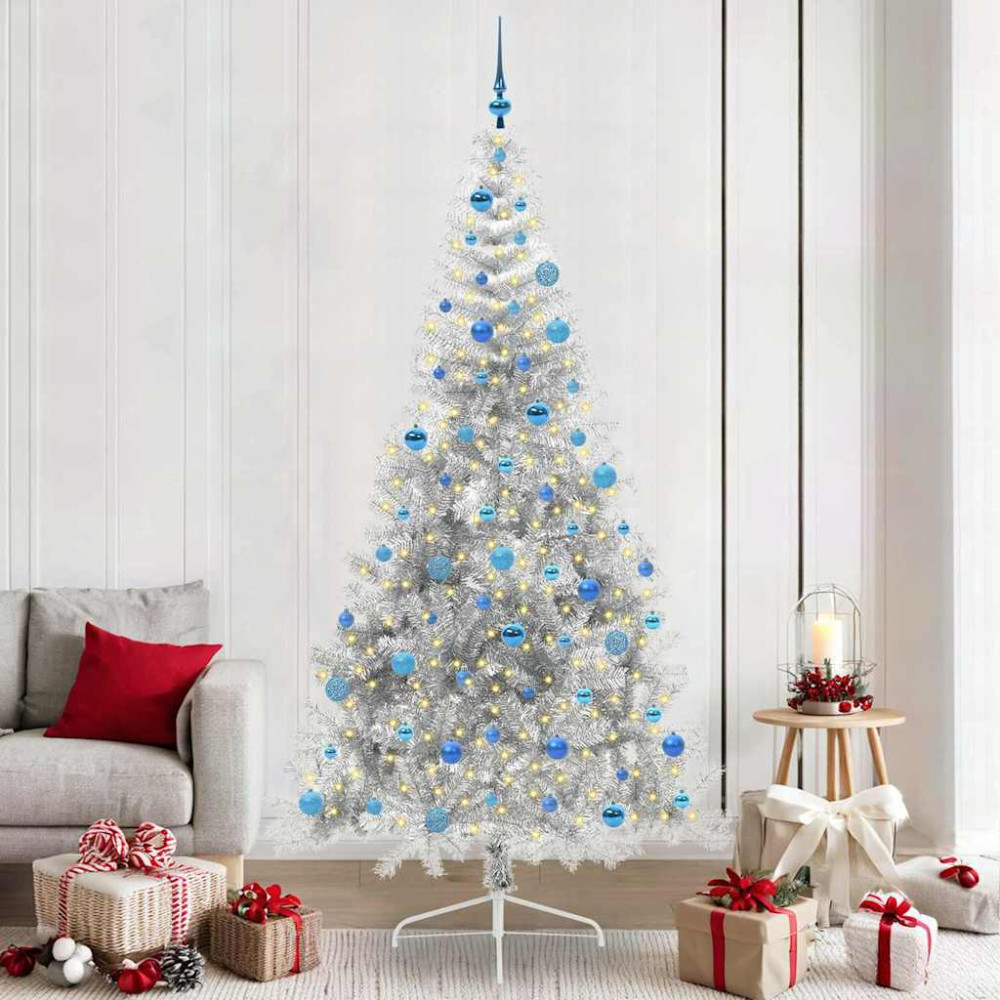 Produktbild för Konstgjord Förbelyst Julgran Silver 240 cm PET