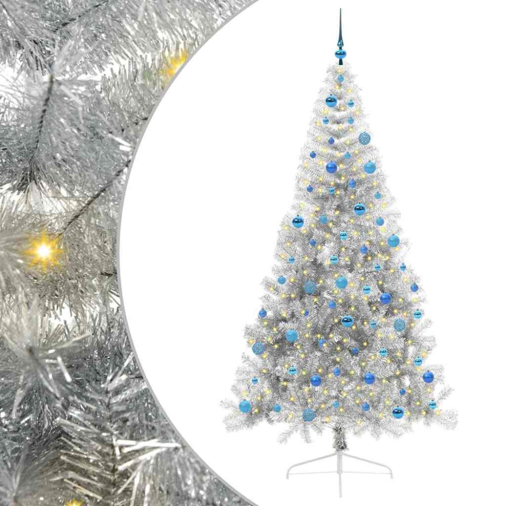 Produktbild för Konstgjord Förbelyst Julgran Silver 240 cm PET